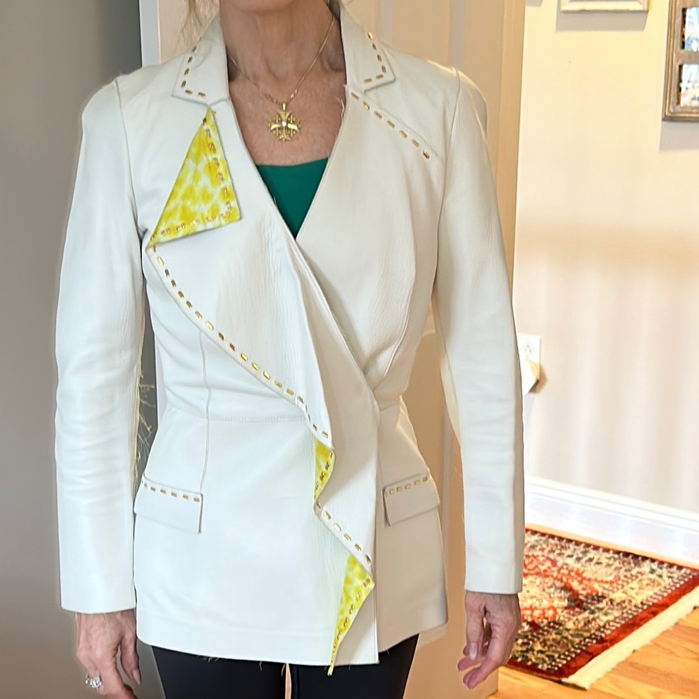 Exquisite Just Cavalli cream Italian leather jacket